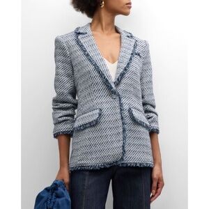 Cinq à Sept 5à7 Noemie Boucle Khloe Blazer Fringe Ruched Sleeves Sz 10